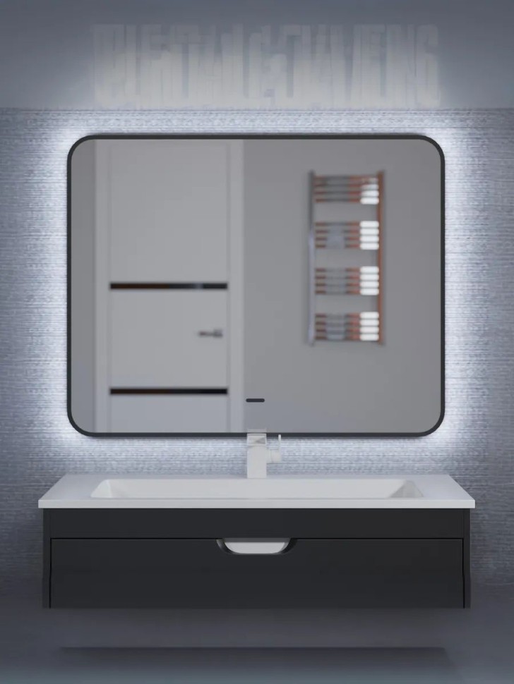 Зеркало для ванной с холодной подсветкой Uperwood Modul 65х80 см, прямоугольное, черное, сенсор/антизапотевание
