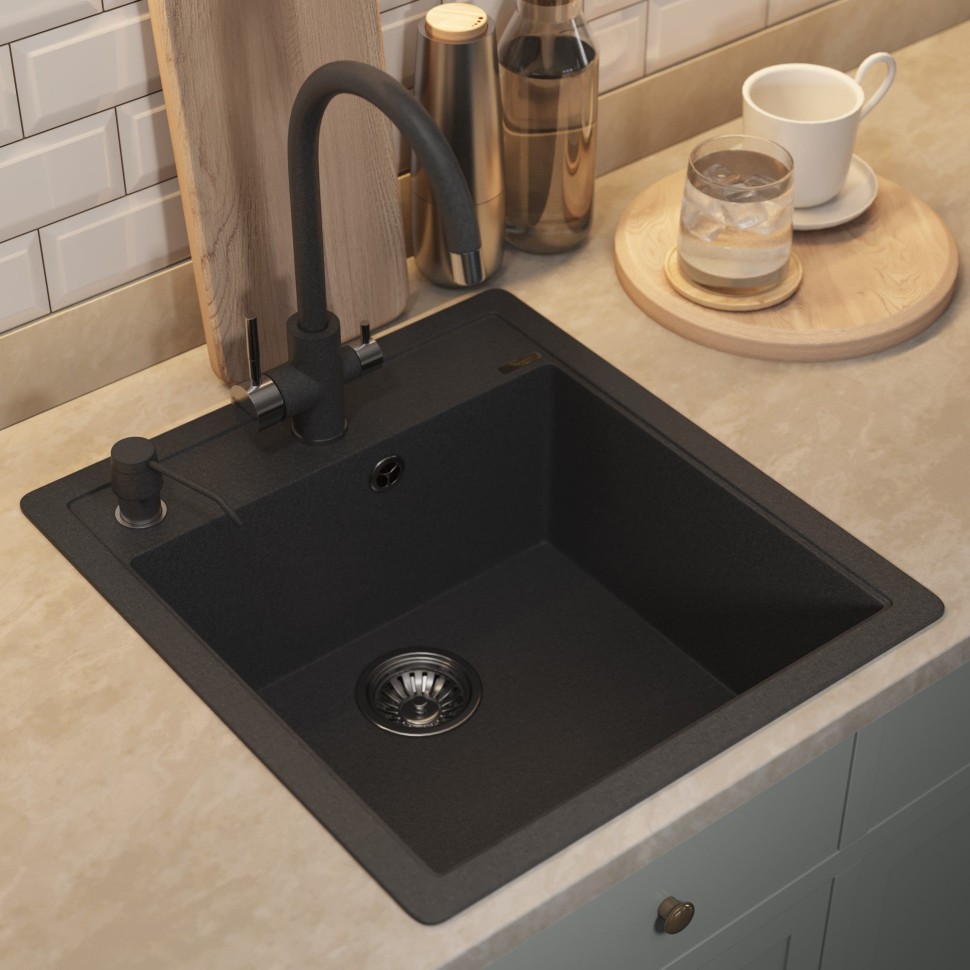 Кухонная мойка кварцевая Uperwood Quartz Premium UPD-07-04, прямоугольная, черная