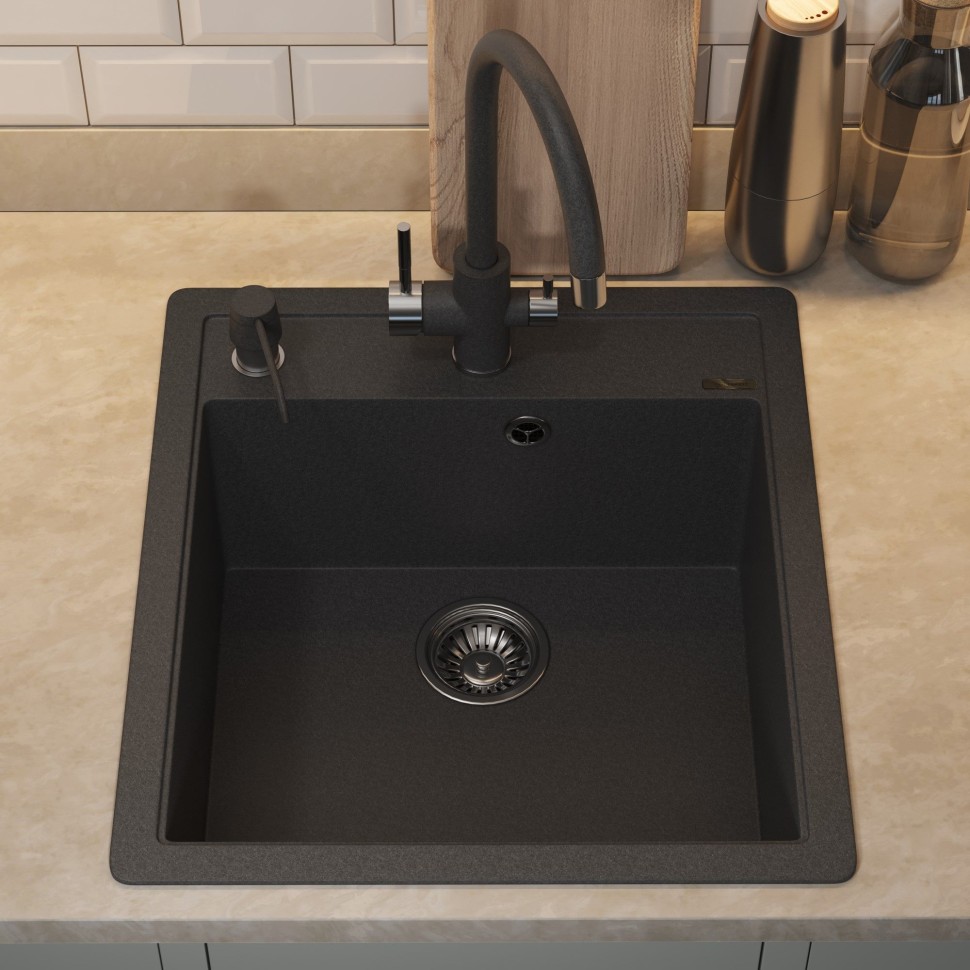 Кухонная мойка кварцевая Uperwood Quartz Premium UPD-07-04, прямоугольная, черная