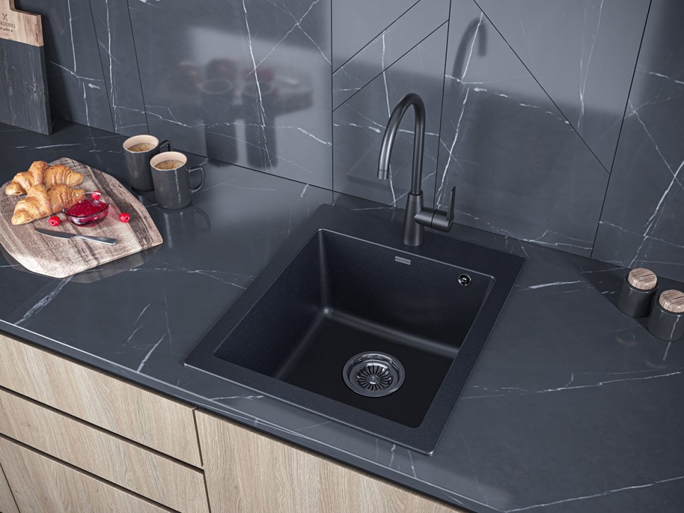 Мойка KANTE 45, IT-GRANIT, PM104651-BLM, черный металлик, 460х510 мм, Paulmark