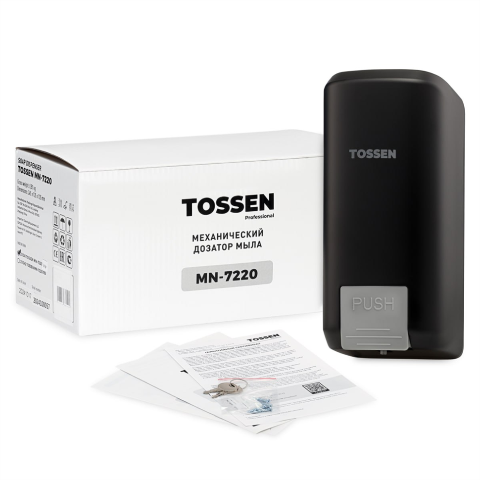 TOSSEN MN-7220 PB - механический дозатор жидкого мыла (коллекция «Матовый чёрный»)  