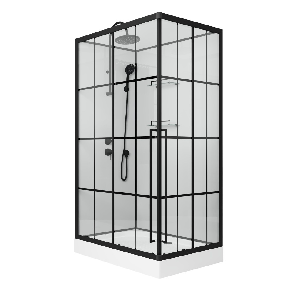 Душевая кабина Niagara Standart ST100/80/15QL/KL/BKT (100х80х225) низкий поддон(15см),черный,стекло прозрачное,3 места