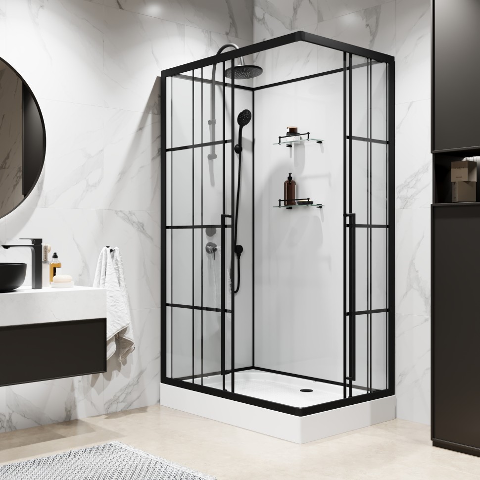 Душевая кабина Niagara Standart ST100/80/15QL/KL/BKT (100х80х225) низкий поддон(15см),черный,стекло прозрачное,3 места