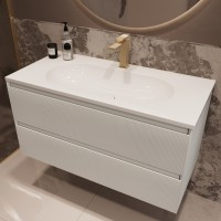 База под раковину Welle 1000 подвесная, 2 выкатных ящика soft-close, M.White