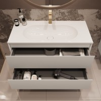 База под раковину Welle 1000 подвесная, 2 выкатных ящика soft-close, M.White