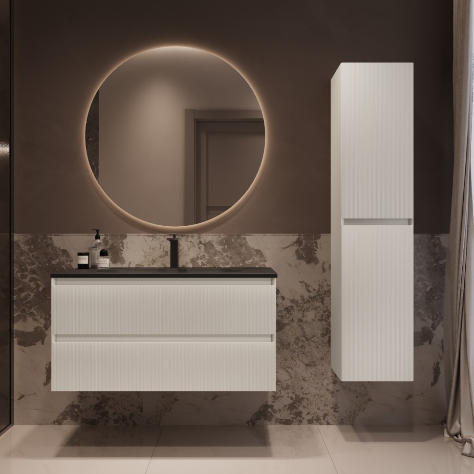 База под раковину Welle 1000 подвесная, 2 выкатных ящика soft-close, M.White