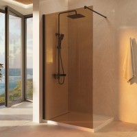 Душевая перегородка Walk-In VSW-1H900GSB, 900*2000, черный матовый, стекло янтарь