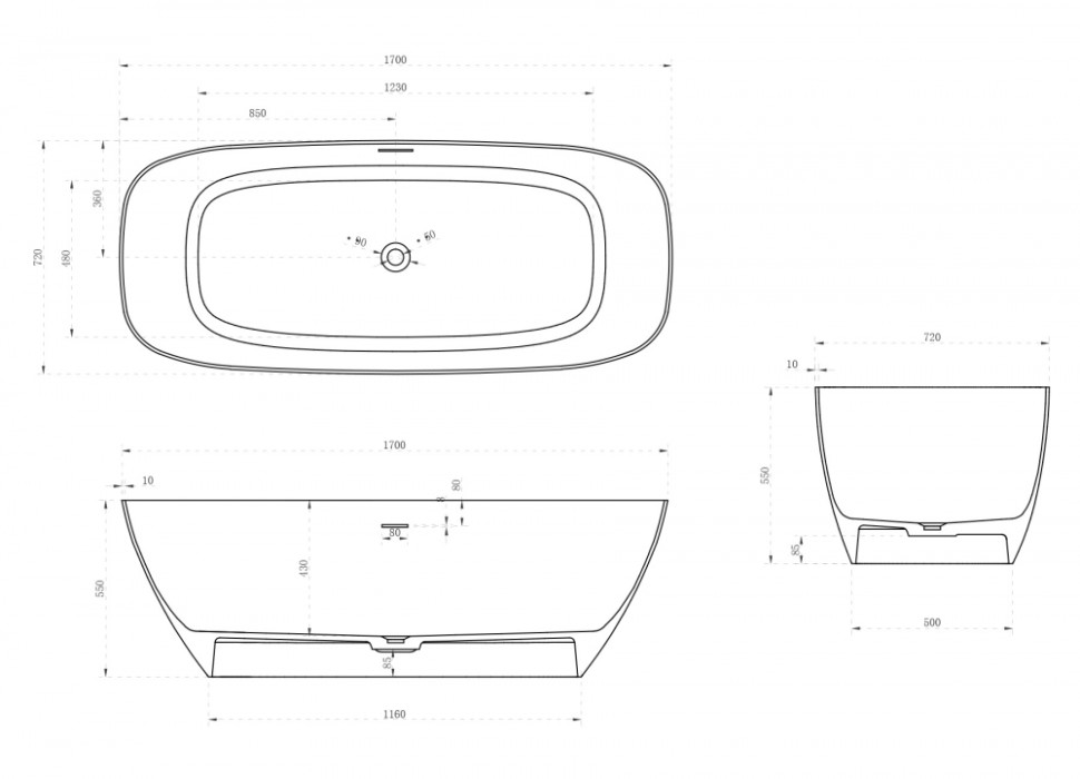 Ванна из искусственного камня ABBER Stein AS9612-1.7 белая матовая