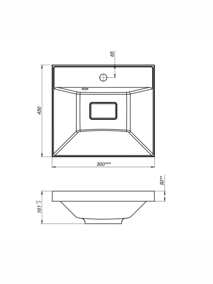 Раковина для ванной 50 см, Uperwood Classic New, белая глянцевая, с накладкой для слива