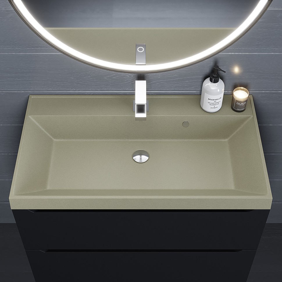 Раковина для ванной 80 см, Uperwood Classic Quartz, кварцевая, бежевая матовая, десерт