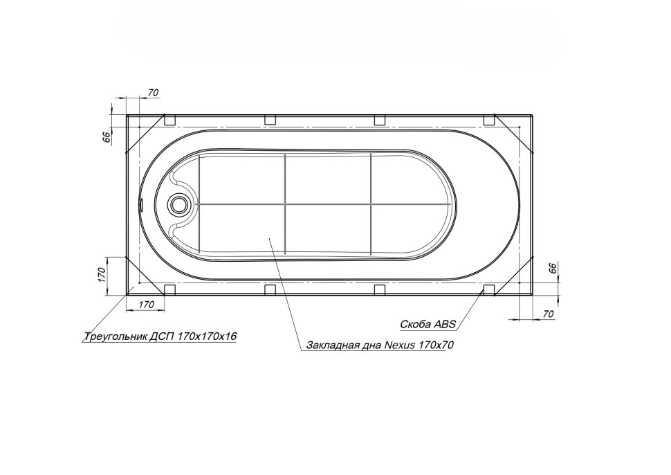 Акриловая ванна с каркасом Uperwood Next 170x70 см, белая