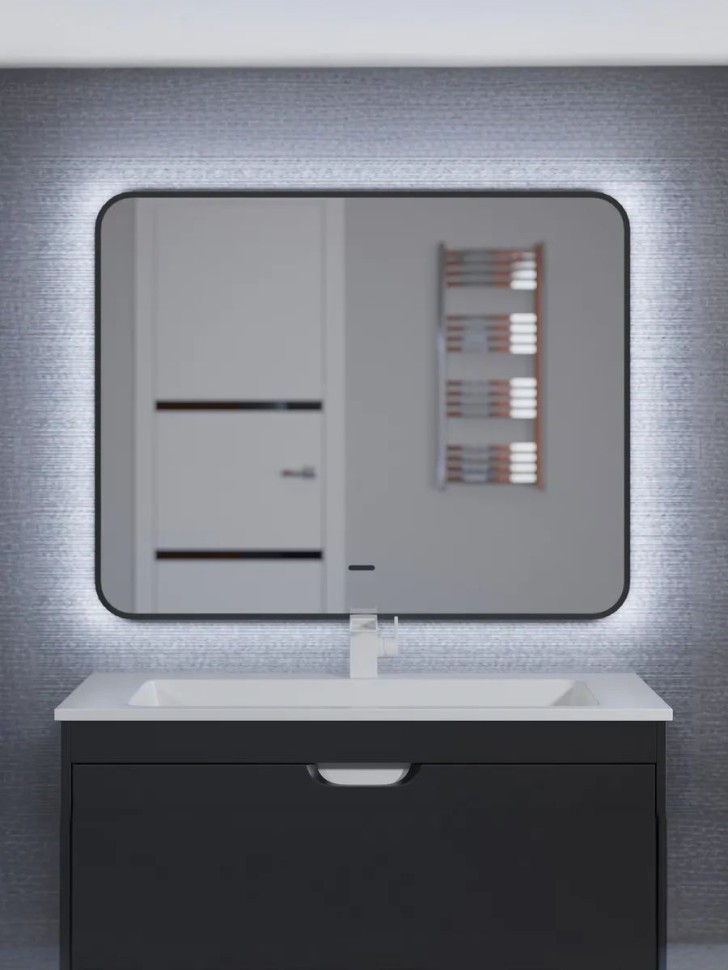 Зеркало для ванной с холодной подсветкой Uperwood Modul 80х80 см, прямоугольное, черное, сенсор/антизапотевание