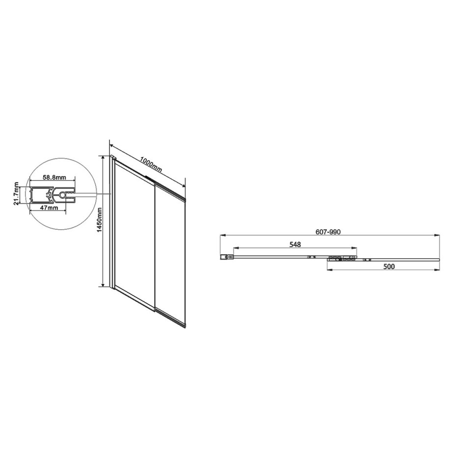 Душевая шторка на ванну VSB-1E100CL, 1000*1450, хром, стекло прозрачное