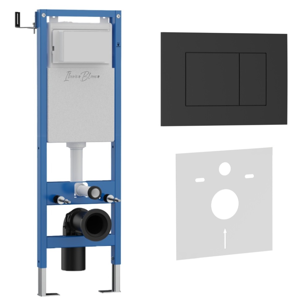 Комплект 2в1 IBERICA BLANCA инсталляция SILENCIO MINI, кнопка смыва ESTI-S черный матовый (IB.001M.851)