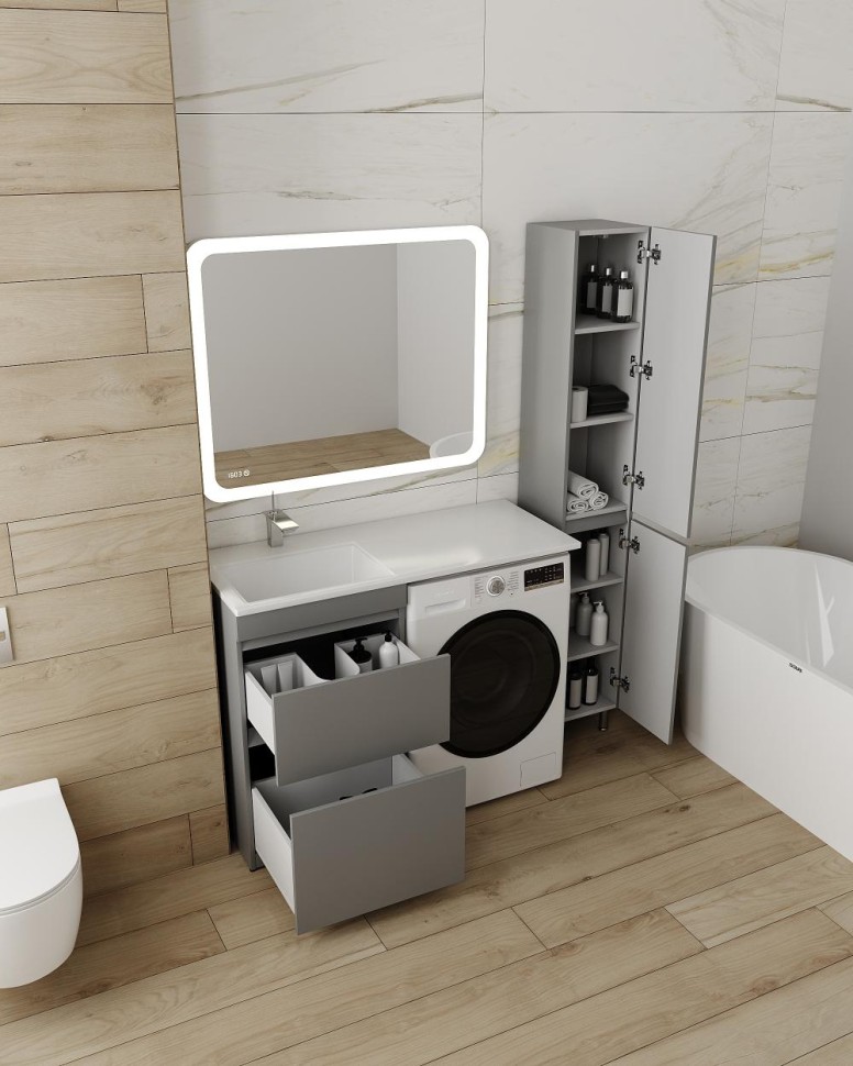 Тумба напольная STYLELINE "Даллас 115" Люкс Плюс серая с раковиной Даллас 1150*480 левый  