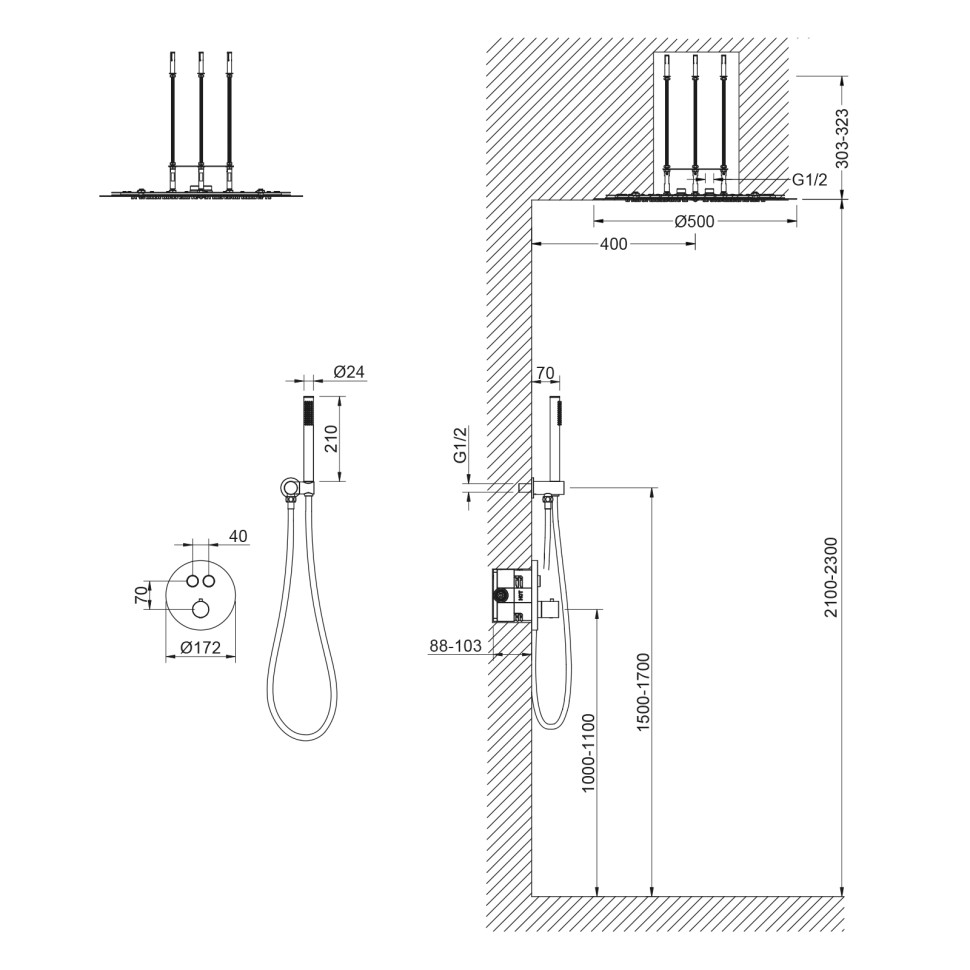 Душевая система встроенная с термостатом Timo Saona SX-2370/03SM черный