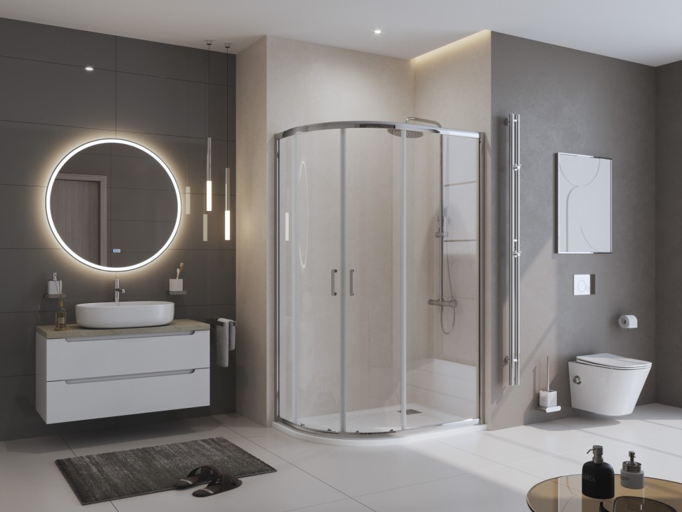 Душевой поддон из искусственного мрамора в комплекте с сифоном BelBagno UNO TRAY-MR-UNO-RH-120/90-550-35-W-R-CR