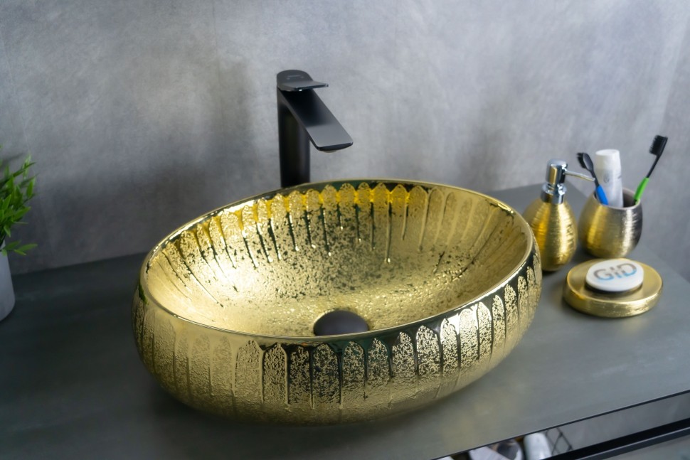 Раковина Gid 9030g 52234 накладная золотая 48x34x15