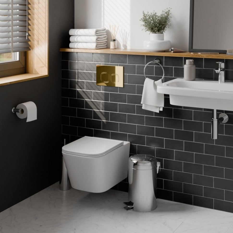 Комплект 3в1 IBERICA BLANCA инсталляция SILENCIO, унитаз TOLEDO ALTO белый, кнопка смыва ESTI-Q золото глянцевое (IB001.TLA.231.836)