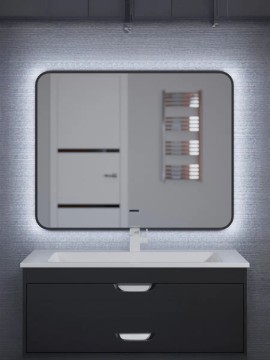 Зеркало для ванной с холодной подсветкой Uperwood Modul 100х80 см, прямоугольное, черное, сенсор/антизапотевание