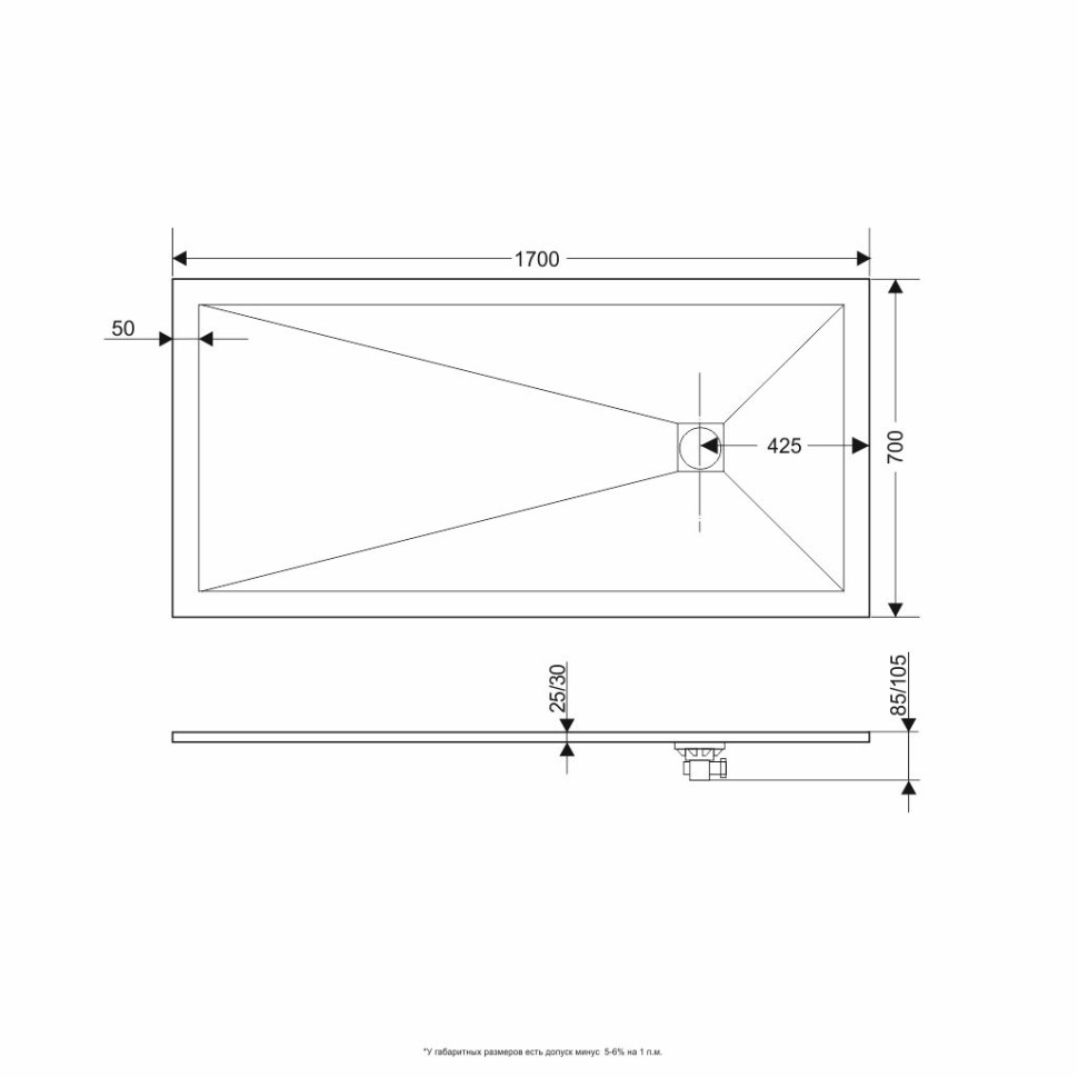 Душевой поддон RGW Stone Tray ST-W, искусственный камень, белый, 70 см x 170 см