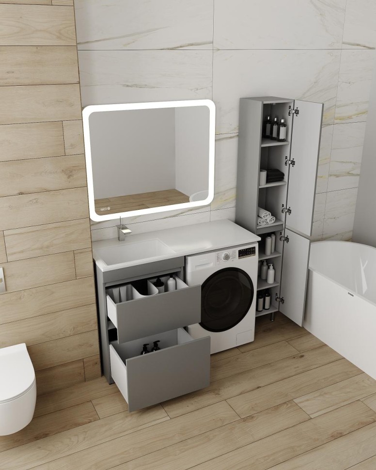 Тумба напольная STYLELINE "Даллас 120" Люкс Плюс серая с раковиной ESTETUS Даллас 1200*480 левый  