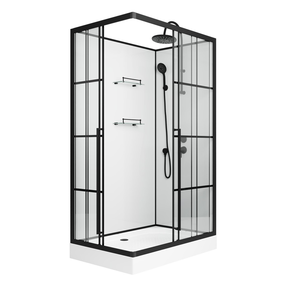 Душевая кабина Niagara Standart ST100/80/15QR/KL/BKT (100х80х225) низкий поддон(15см),черный,стекло прозрачное,3 места