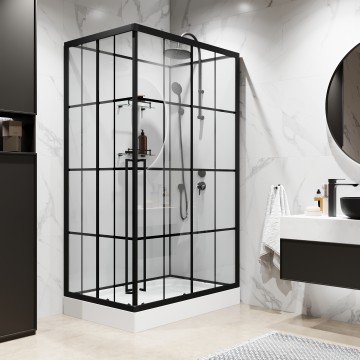 Душевая кабина Niagara Standart ST100/80/15QR/KL/BKT (100х80х225) низкий поддон(15см),черный,стекло прозрачное,3 места