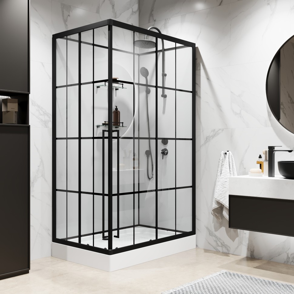Душевая кабина Niagara Standart ST100/80/15QR/KL/BKT (100х80х225) низкий поддон(15см),черный,стекло прозрачное,3 места