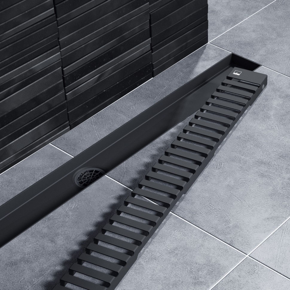 Душевой лоток TIMO Drain System 600 с вставкой "lines", Чёрный
