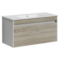 Тумба подвесная SANCOS Smart 990х450х500, c двумя ящиками оснащенными доводчиками, дуб бардолино/белый , арт. SM100E